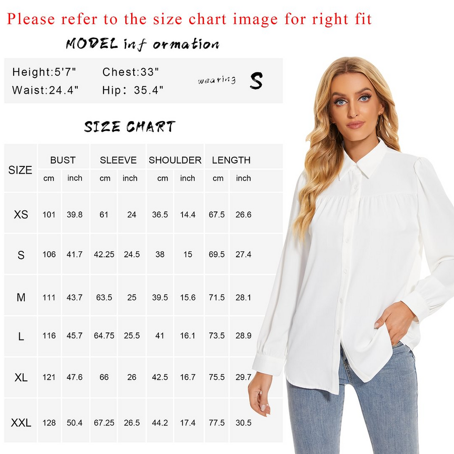 Women's Pleated Long Sleeve Chiffon Blouses in White