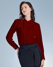 Womens Button Down Shirts Long Sleeve Casual Chiffon Blouses Loose Pleated Collared Work Office Tops