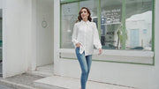 Women's Pleated Long Sleeve Chiffon Blouses in White