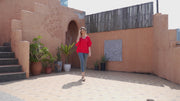 Women's Short Sleeve Button Down Loose Chiffon Blouses in Red