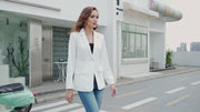 Women's Long Sleeve Open Front Blazers with Pockets in White